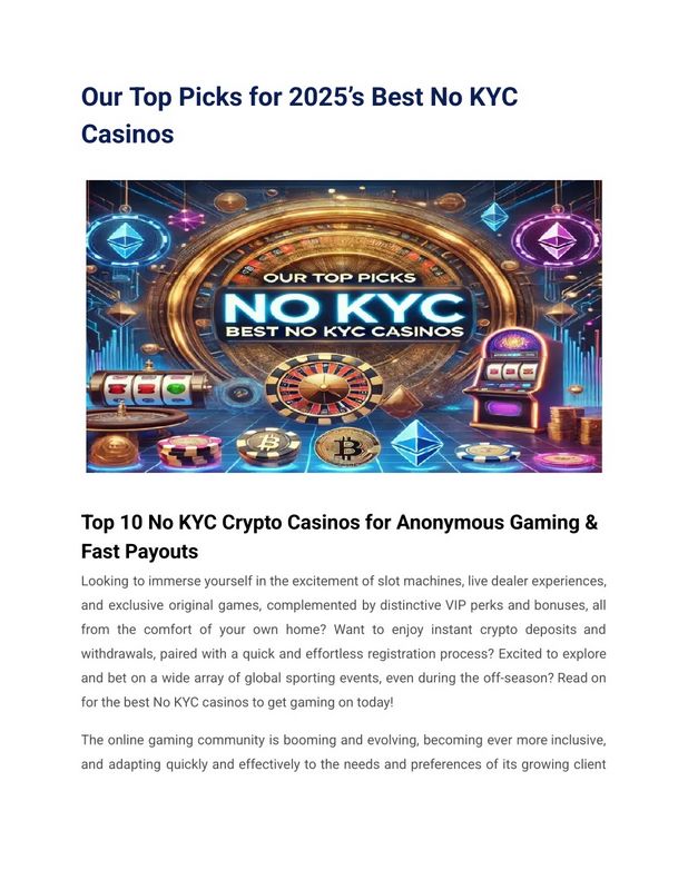 Finest No KYC Crypto Online Casinos 2025 - No Confirmation Gambling Establishment Sites